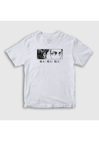 Unisex Çocuk Beyaz Eren Yeager Flowers Anime Attack On Titan T-Shirt