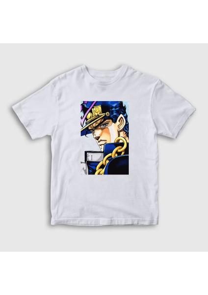 Unisex Çocuk Beyaz Jotaro Kujo V2 Anime Jojo T-Shirt