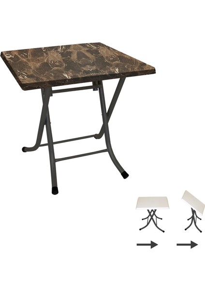 Klasik Katlanır Werzalit Kare Tabla Masa (70X70) - Brownıe Mermer