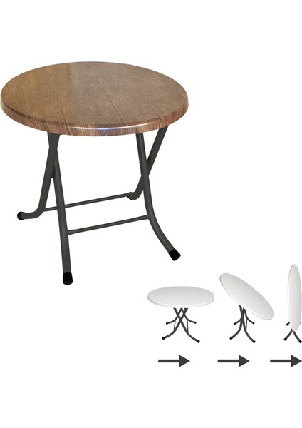 Klasik Katlanır Werzalit Yuvarlak Tabla Masa Q70 - Antik Dark