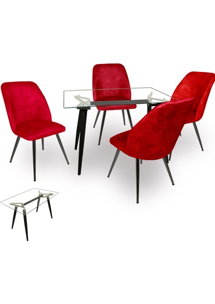 Dilara Cam - Nilüfer Masa Takımı - Kırmızı