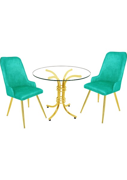 Buket Yuvarlak Gold Cam - Çırağan Gold Fiskos Seti - Turkuaz