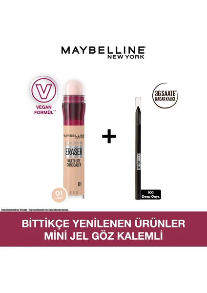 Maybelline New York Instant Anti Age Eraser Kapatıcı - 01 Light +Mini Tattoo Liner Gel Pencil