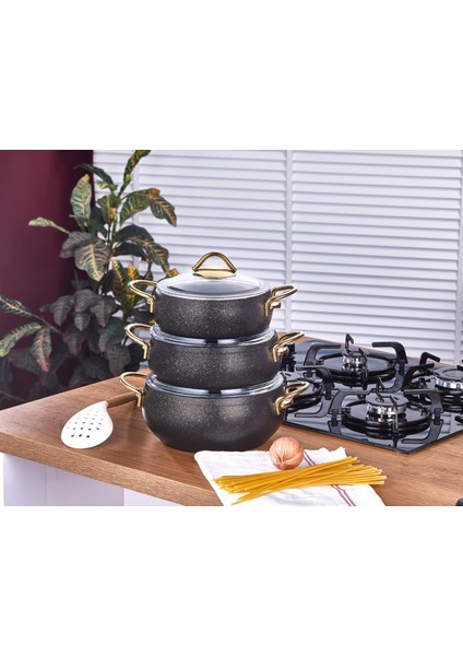 Luna Granit 3'lü Güveç Set Siyah