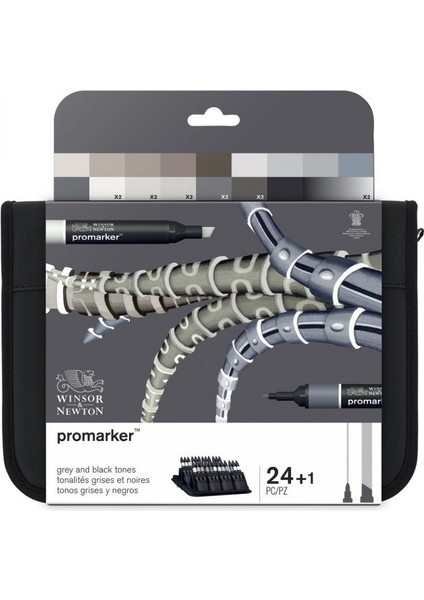 : Promarker Siyah Gri Çantalı Set : 24 Renk