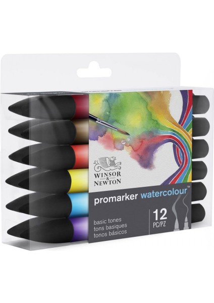 : Promarer Watercolour Suluboya Markör Seti : 12 Temel Renk