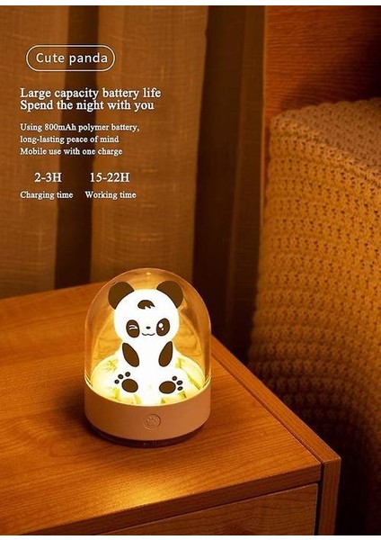 Gece Lambası Çocuk Bebek Gece Lambası Panda USB Şarj ile LED Gece Lambası Abd Odası, Bebek Odası, Yatak Odası, (Beyaz)
