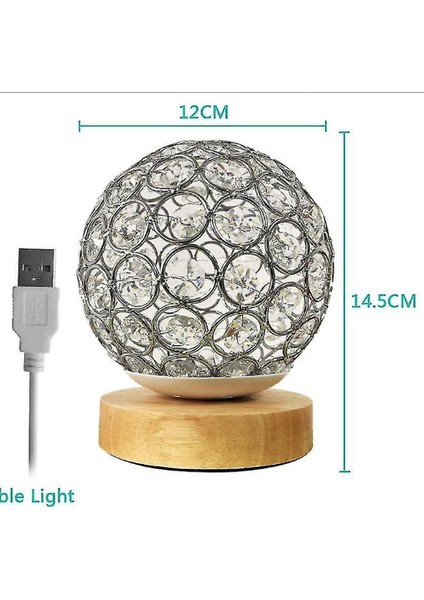 Lambalar Kristal USB Masa Lambası Gümüş Kristal Topu Ahşap Bankası Başucu Masa Lambası Dim Modern