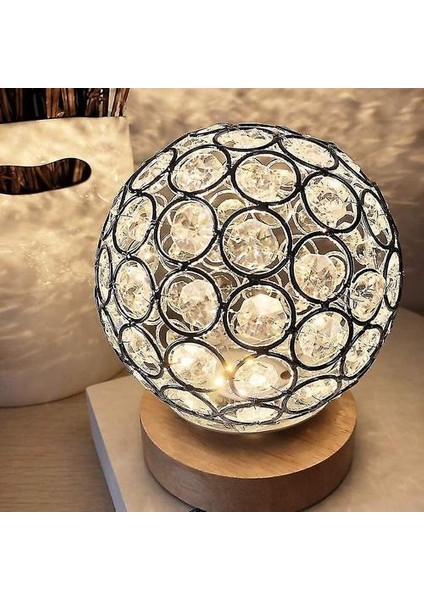 Lambalar Kristal USB Masa Lambası Gümüş Kristal Topu Ahşap Bankası Başucu Masa Lambası Dim Modern