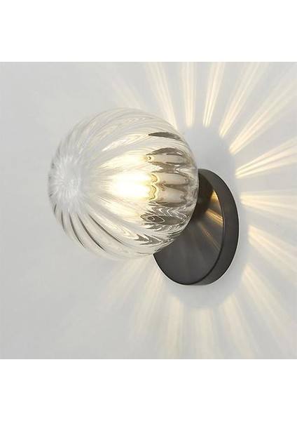 Nordic LED Duvar Ay Lambası Demir Modern Dekoratif Merdiven LED Işık Ev Başucu Yuvarlak Cam Duvar Işıkları Ahşap Aplike Murale E27 (I)