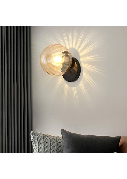 Iskandinav LED Duvar Ay Lambası Demir Modern Dekoratif Merdiven LED Işık Ev Başucu Yuvarlak Cam Duvar Işıkları Ahşap Aplike Murale E27 (H) fırsatları