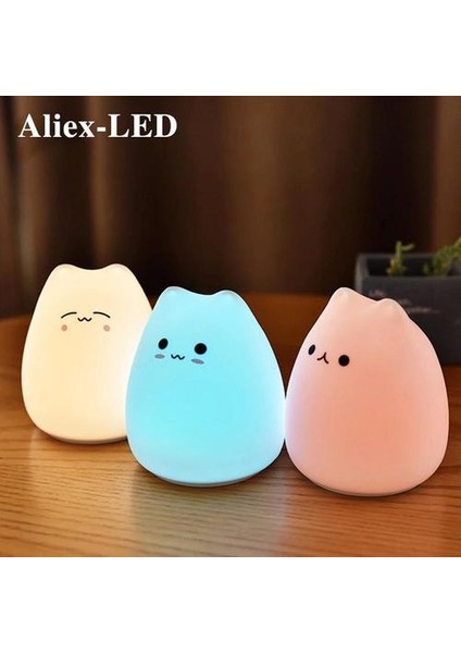 Karikatür Çocuk Gece Işık Silikon Başucu Lambası Rgb Dokunmatik Sensör USB Yatak Odası Dekor Masa Lambası Yumuşak Hediye Dekorasyon Gece Lambası | LED Gece Işıkları