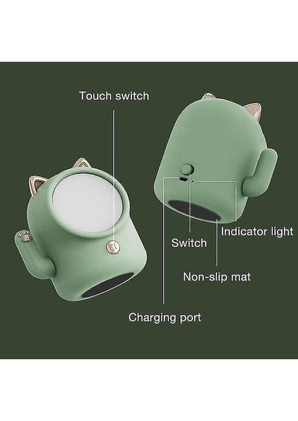 Lambalar Dokunmatik Dim USB Şarj Şanslı Kedi Lambası Yeşil(Yurt Dışından)