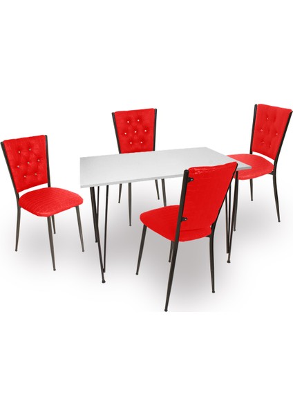 - Kapitoneli Mutfak Masa Takımı - Kırmızı