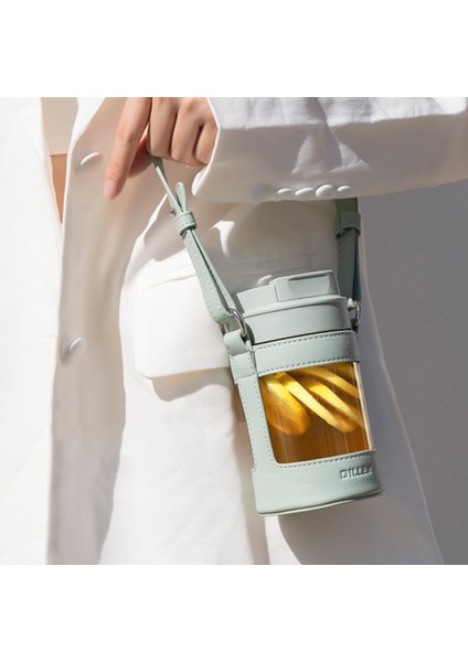 399 ml H543 470 ml Taşınabilir Cam Çift Içme Kupası Samanlı Yeşil (Yurt Dışından)