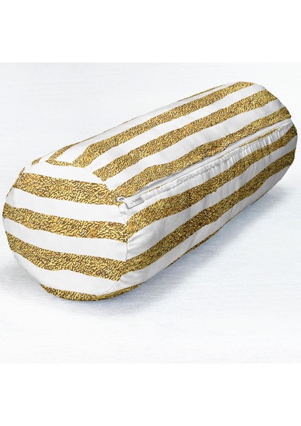 Beyaz Zeminde Gold Zikzak Desenli Dijital Baskılı Modern Iç Dolgulu Yumuşak Silindir Form Yastık Kırlent