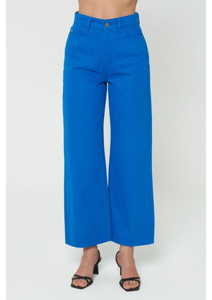 Weslie Mavi Yüksek Bel Fermuarlı Cropped Wideleg Fit Jean Pantolon C 4530-053 fiyatları