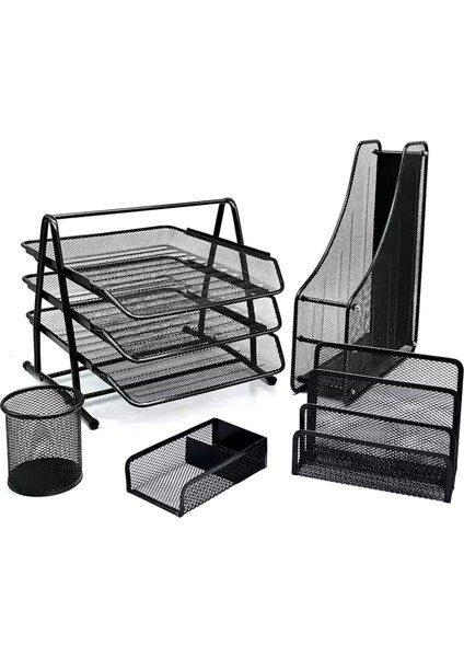 Metal Ofis Seti 5'li Evrak Rafı Küpnotluk Magazinlik Kalemlik Mektupluk