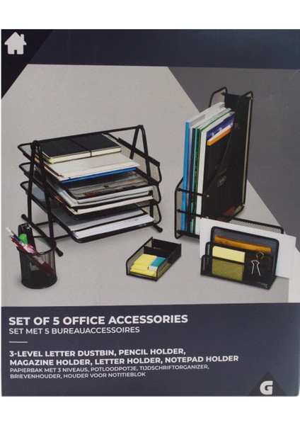 Metal Ofis Seti 5'li Evrak Rafı Küpnotluk Magazinlik Kalemlik Mektupluk fiyatları