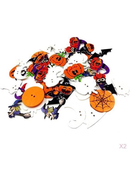 100 Parça 2 Delik Dıy Dikiş Scrapbooking Dekor Için Karışık Cadılar Bayramı Ahşap Düğmeleri (Yurt Dışından)