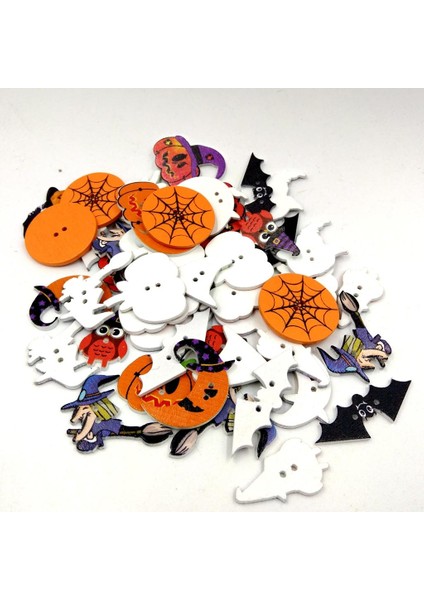 100 Parça 2 Delik Dıy Dikiş Scrapbooking Dekor Için Karışık Cadılar Bayramı Ahşap Düğmeleri (Yurt Dışından) modelleri