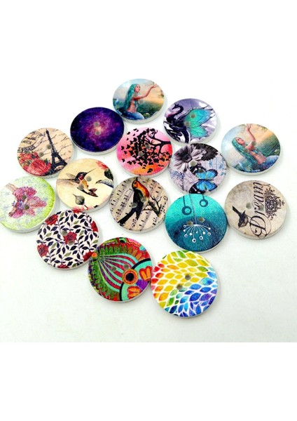 200 Parça Dıy Çeşitli 2 Delikli Ahşap Düğmeler Dikiş Scrapbooking Craft 20 mm (Yurt Dışından) modelleri