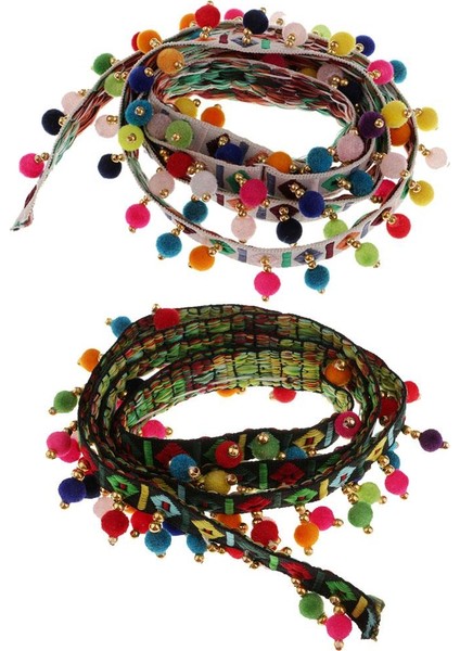 2 Parça 1 Yarda Şerit Pompom Top Püskül Saçak Süslemesi Nakış Giysileri Zanaat (Yurt Dışından)