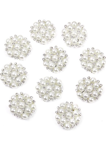 10 Parça Rhinestone Diamante Düğmesi Çiçek Inci Düz Back Düğün Süslemesi (Yurt Dışından)