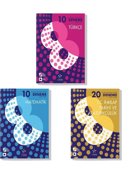 5 Yıldız Yayınları LGS 2023  Türkçe Matematik Inkılap Tarihi Deneme Seti (3 Kitap)