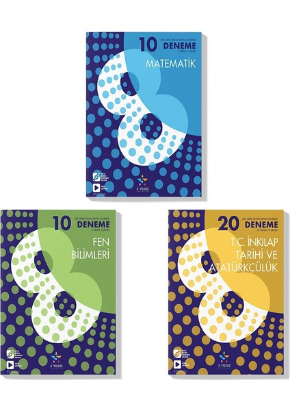 5 Yıldız Yayınları LGS 2023 Matematik Fen Inkılap Tarihi Deneme Seti (3 Kitap)