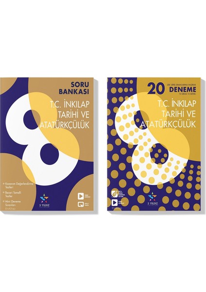 5 Yıldız Yayınları LGS 2023 Inkılap Tarihi Soru Bankası & Deneme Seti (2 Kitap)