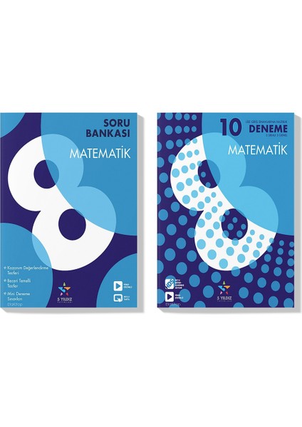 5 Yıldız Yayınları LGS 2023 Matematik Soru Bankası & Deneme Seti (2 Kitap)