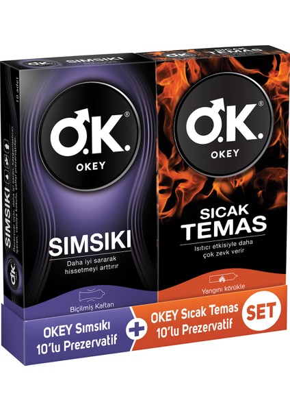 Sımsıkı Prezervatif 10'lu + Okey Sıcak Temas 10'lu Prezervatif