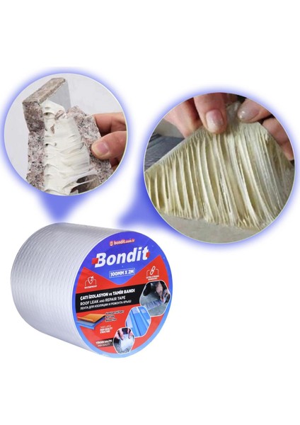 Bondit Çatı Izolasyon Ses Su Yalıtım Tamir Bandı Çamur Bant 10 cm x 2 mt 5 Adet