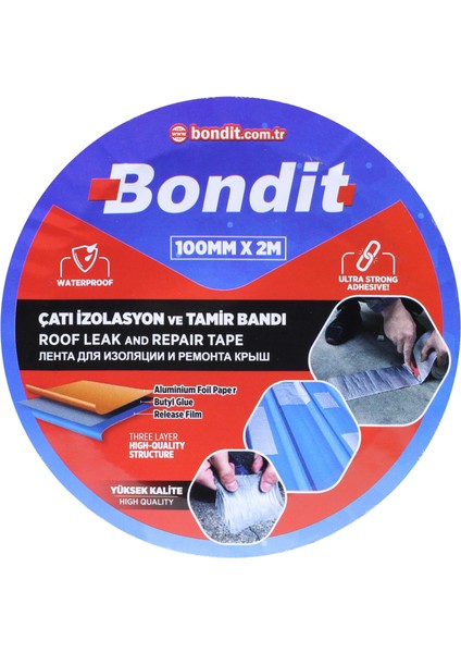 Bondit Çatı Izolasyon Ses Su Yalıtım Tamir Bandı Çamur Bant 10 cm x 2 mt 5 Adet