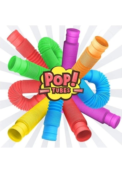 Pop Şeker PopŞeker Pop Tubes Pop Tube Popit 6 Ayrı Renk Esnek Tüp Boru Stres Giderici Oyuncak Kalın Malzeme