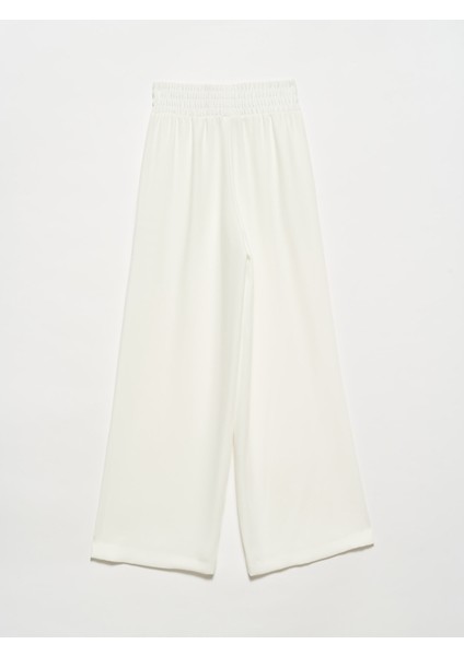 70551 Beli Lastikli Geniş Pantolon-Beyaz