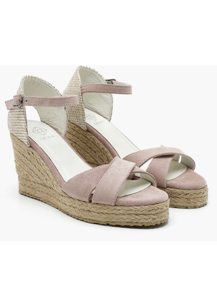 Lily Pudra Kadın Dolgu Topuk Süet Espadril Sandalet