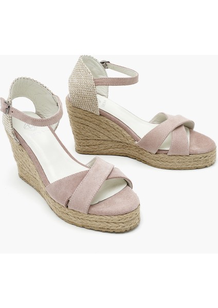 Lily Pudra Kadın Dolgu Topuk Süet Espadril Sandalet