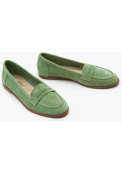 Sage Açık Yeşil Kadın Süet Loafer