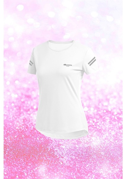 Büyük Beden Kadın Beyaz Dri-Fit Kumaş Yuvarlak Yaka Günlük Yürüyüş Konforlu T-Shirt (4XL-10XL)