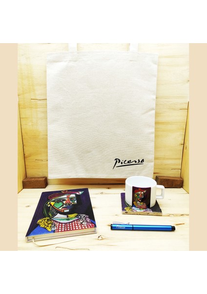 Pablo Picasso Set 5 - Çay/kahve Fincanı-Traverten Bardak Altlığı-Kalem-Defter-Kanvas Çanta 1
