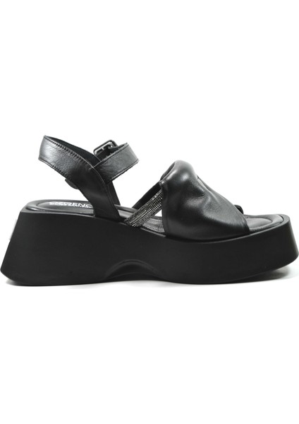 Özgençshoes 311 Deri Siyah & Beyaz & Yeşil Kalın Taban Kadın Sandalet modelleri