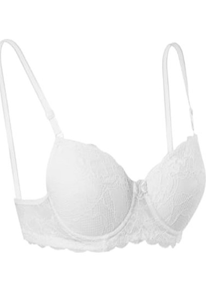 Kadın Slikonlu Boş Dantelli Sütyen E-1104 - Beyaz - 75