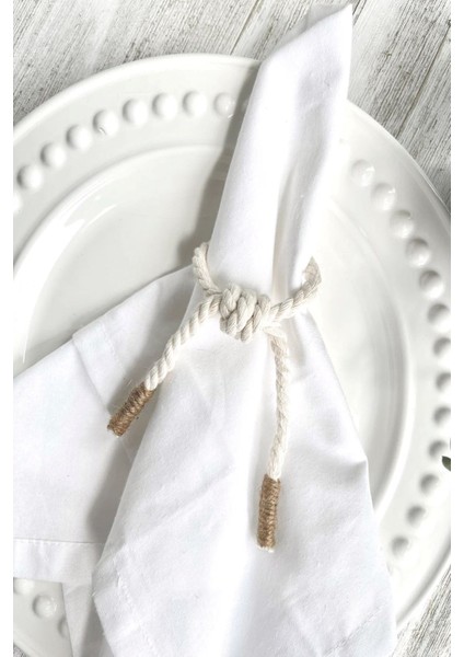 6 Adet Bohem Krem Halatlı Peçete Yüzüğü