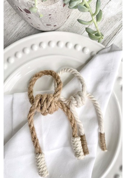 6 Adet Bohem Krem Halatlı Peçete Yüzüğü modelleri