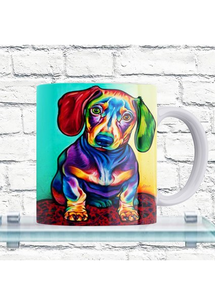 Renkli Köpek Baskılı %100 Porselen Kupa