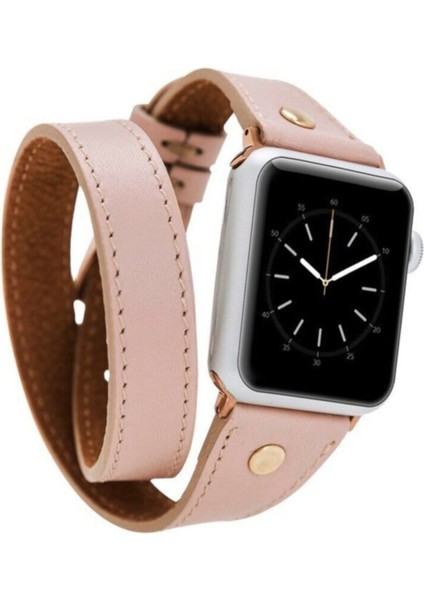 Apple Watch Uyumlu Deri Kordon 42-44-45MM Slim Double Tour Gt Nu1 Pembe