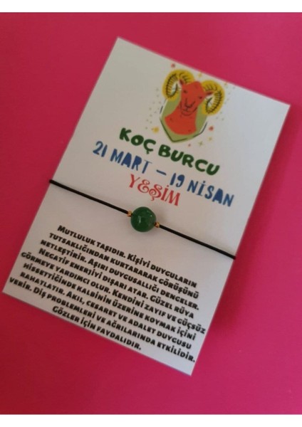Koç Burcu Yeşim Doğal Taşlı Ip Burç Bilekliği