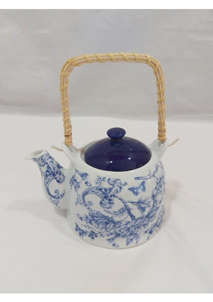 Desenli Hasır Saplı Porselen Demlik